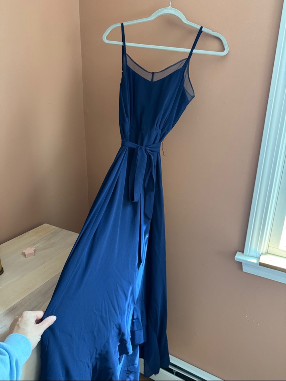 Lulu's Navy Spaghetti-Strap Maxi Dress with Waist Tie